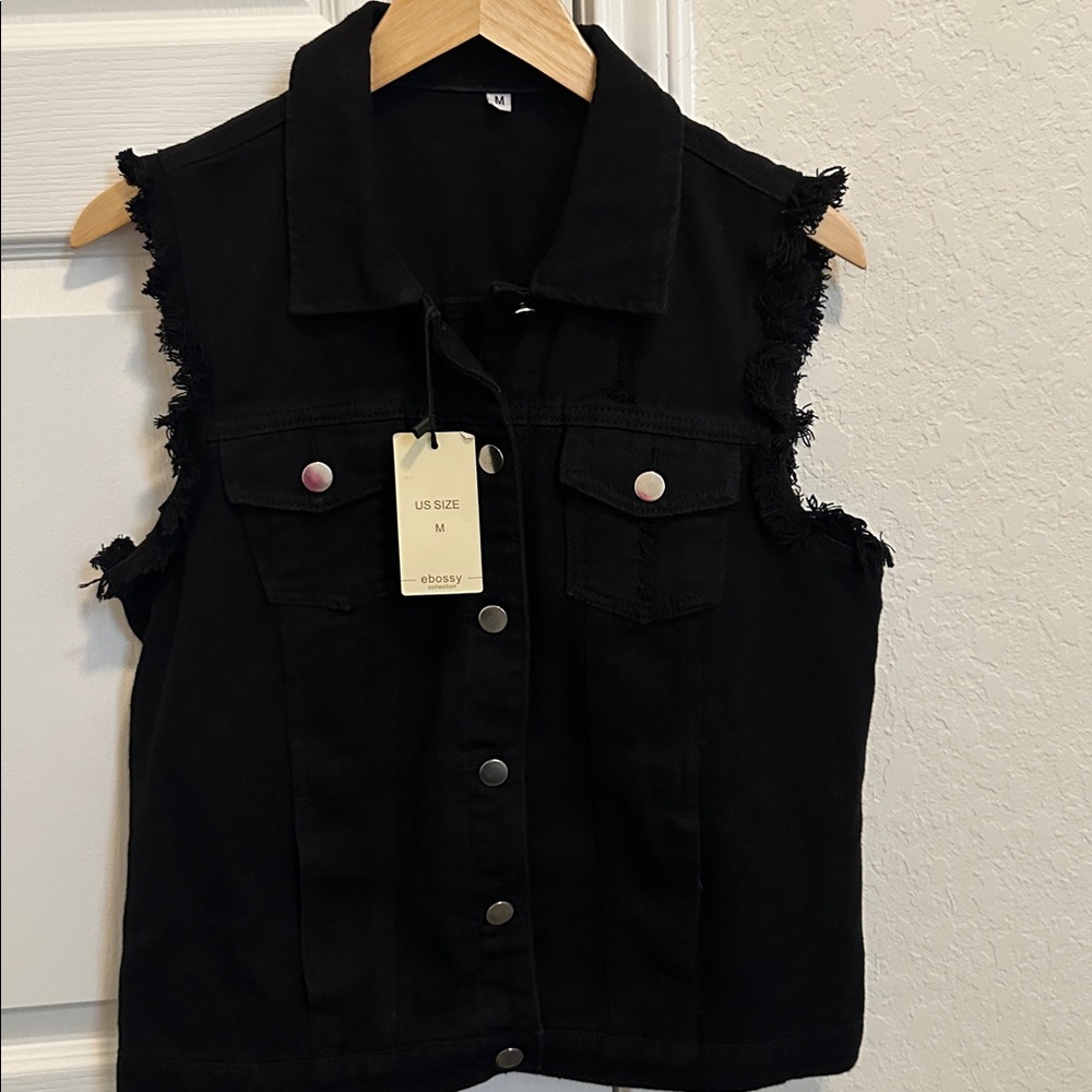 Women’s black denim vest size medium distressed NEW